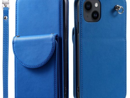 iPhone 15 Vertikalt Læder Flip Cover m. Pung   Ståfunktion   Strop - Blå Discount