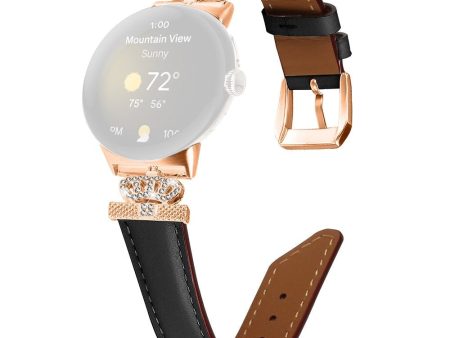 Google Pixel Watch 1   2   3 Læder Rem m. Rose Gold Rhinsten Spænde - Sort Discount