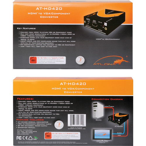 Atlona® AT-HD420 HDMI to VGA Component and Stereo Audio Format Converter (Non-HDCP) Supply