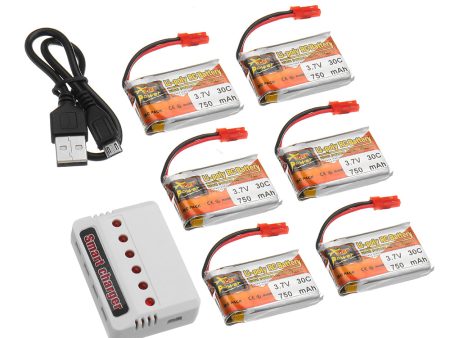 6Pcs ZOP POWER 3.7V 750mAH 30C 1S Lipo Battery JST Plug With Charger For RC Model Sale