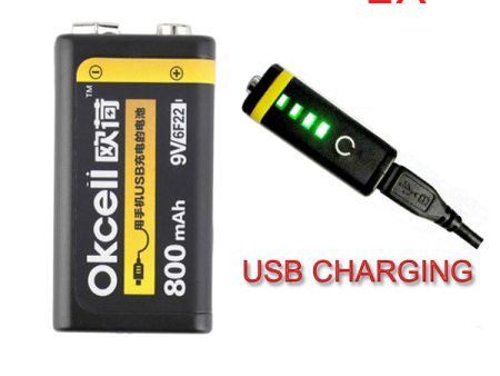 2PCS OKcell 9V 800mAh USB Rechargeable Lipo Battery for RC Helicopter Model Microphone Online now